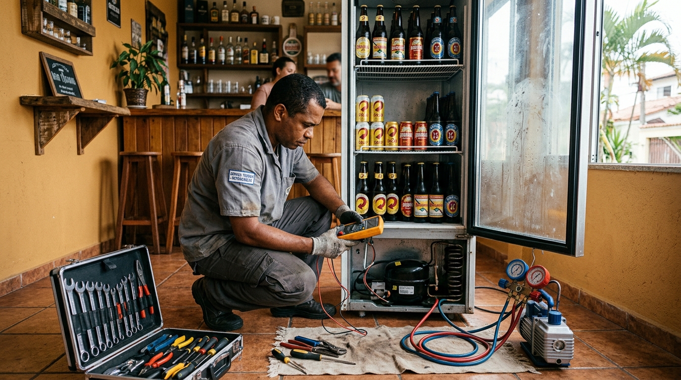 Substituição do termostato de uma cervejeira em Recife‑PE